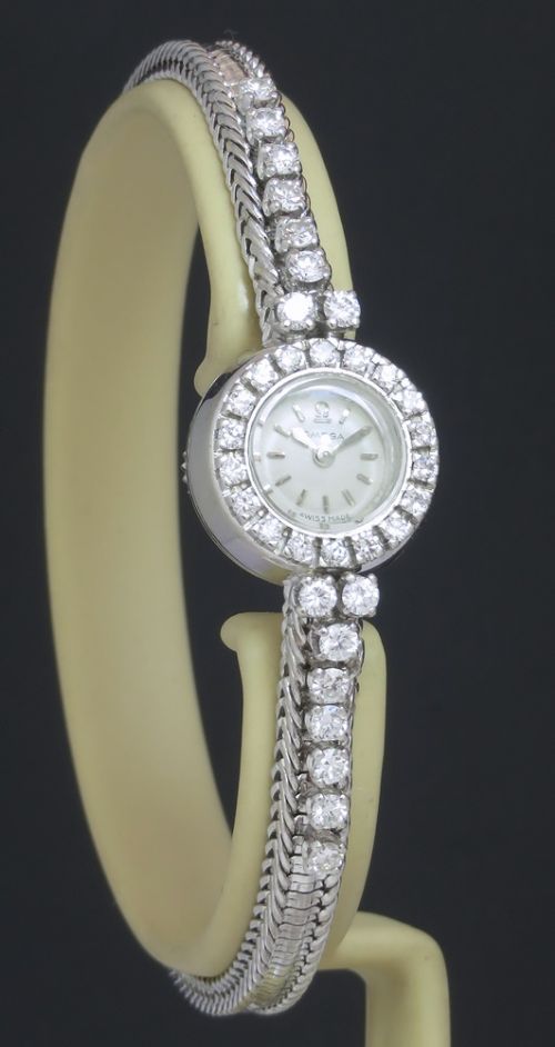 fig 1. Solid 18ct White Gold and Diamond Omega Ladies Cocktail Watch c1951