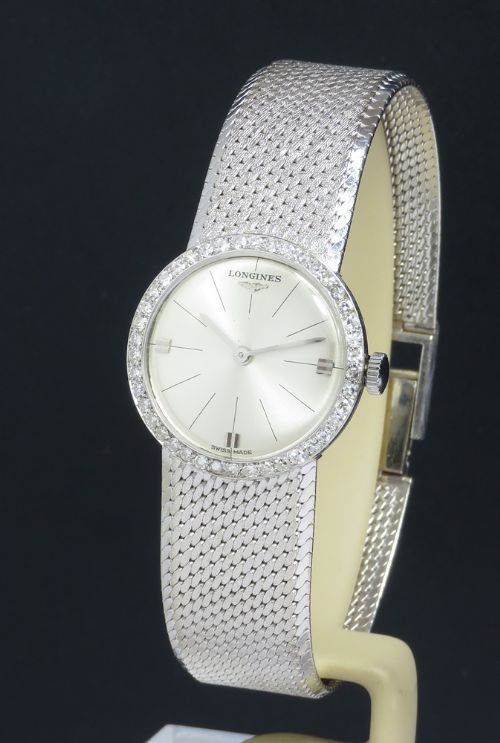 Solid 18ct White Gold and Diamond Longines Ladies Watch C1966