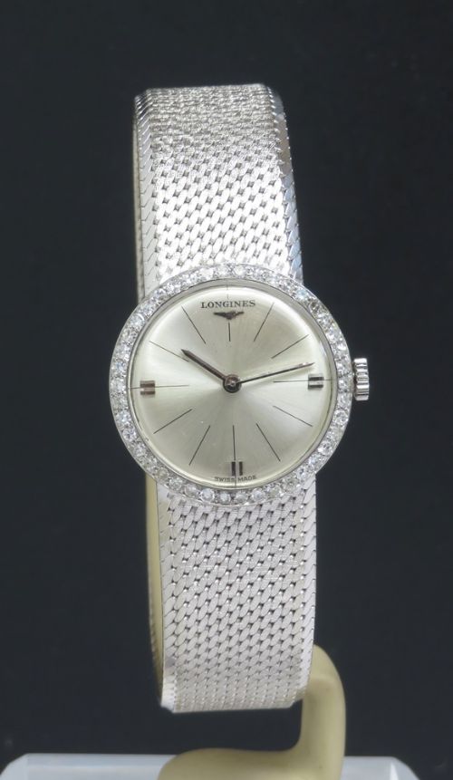 fig 1. Solid 18ct White Gold and Diamond Longines Ladies Watch c1966