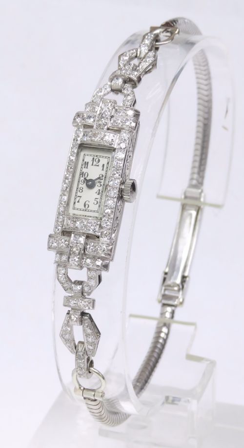 fig 1. Stunning Longines Platinum and Diamond Art Deco Ladies Cocktail Watch c1930