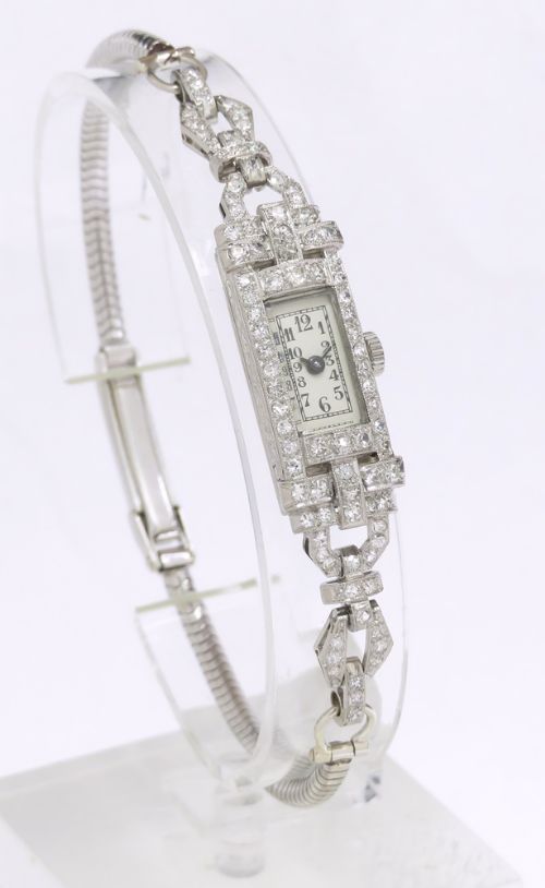 fig 2. Stunning Longines Platinum and Diamond Art Deco Ladies Cocktail Watch c1930
