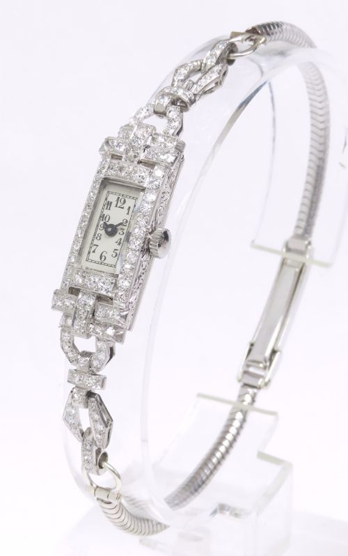 fig 3. Stunning Longines Platinum and Diamond Art Deco Ladies Cocktail Watch c1930