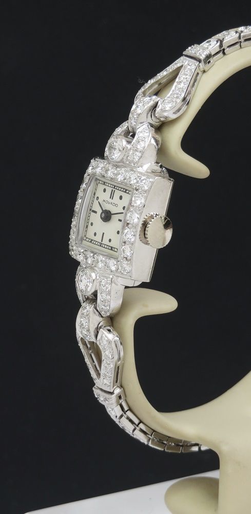 fig 1. Stunning Movado Platinum and Diamond Art Deco Ladies Cocktail Watch c1930