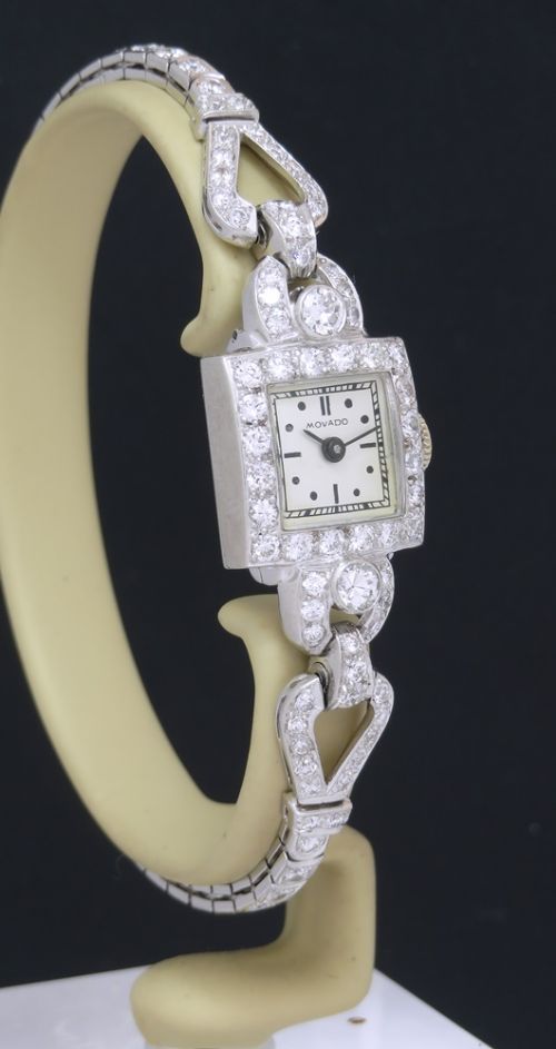 fig 2. Stunning Movado Platinum and Diamond Art Deco Ladies Cocktail Watch c1930