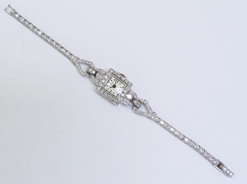 fig 3. Stunning Movado Platinum and Diamond Art Deco Ladies Cocktail Watch c1930