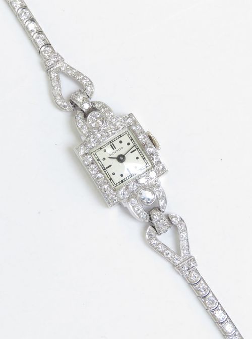 fig 5. Stunning Movado Platinum and Diamond Art Deco Ladies Cocktail Watch c1930