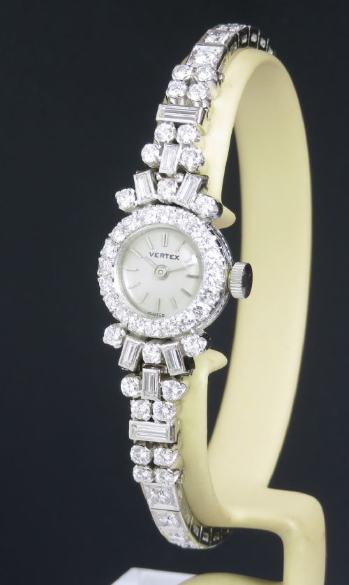 Incredible Platinum and Diamond Ladies Art Deco Cocktail Watch by Vertex C1950
