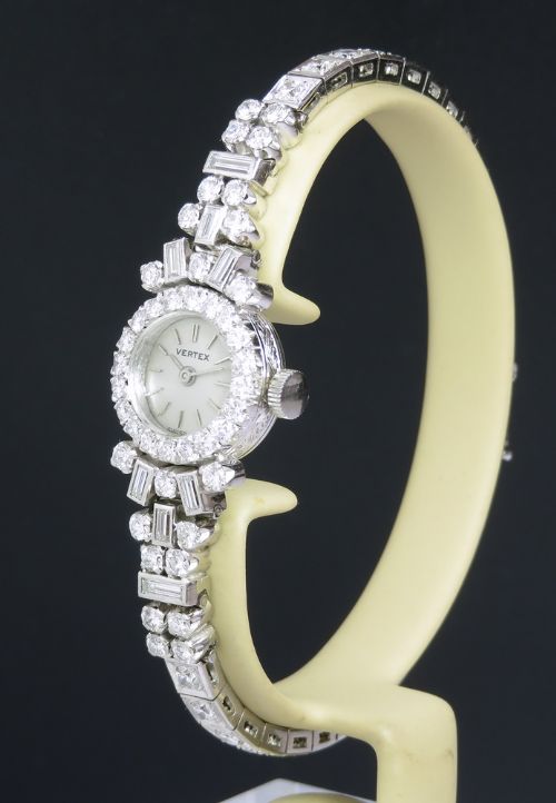fig 1. Incredible Platinum and Diamond Ladies Art Deco Cocktail Watch by Vertex c1950