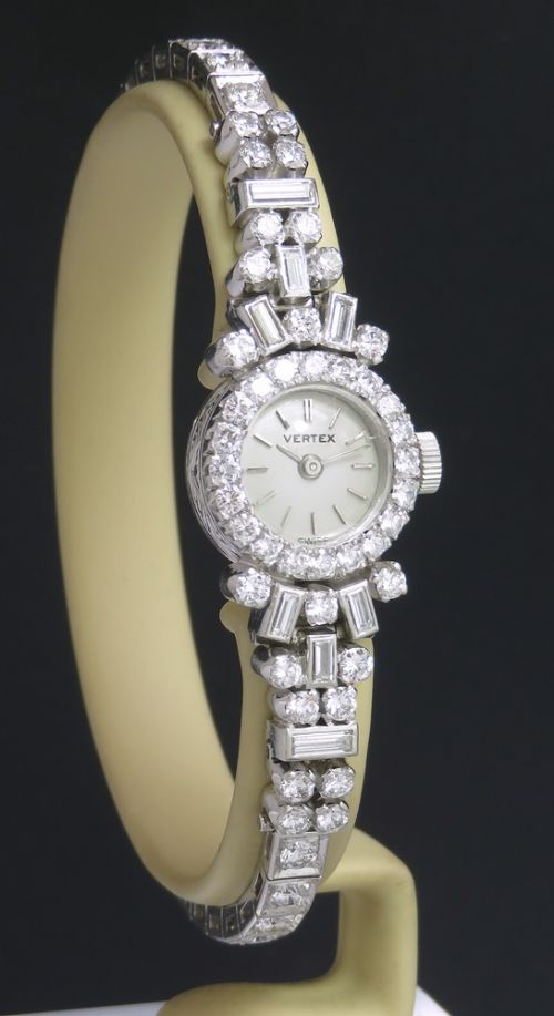 fig 2. Incredible Platinum and Diamond Ladies Art Deco Cocktail Watch by Vertex c1950