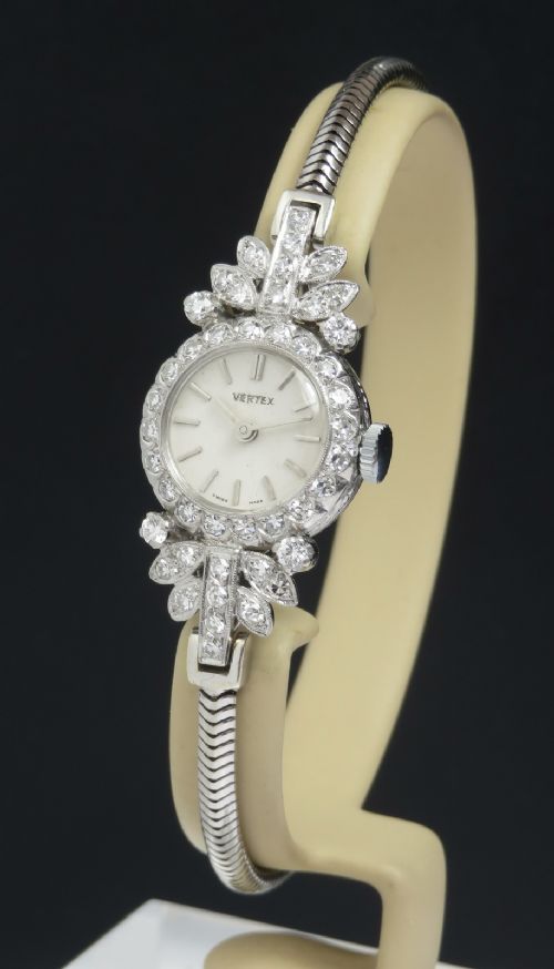 Beautiful Platinum and Diamond Ladies Art Deco Cocktail Watch by Vertex C1950
