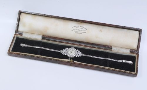 fig 7. Beautiful Platinum and Diamond Ladies Art Deco Cocktail Watch by Vertex c1950