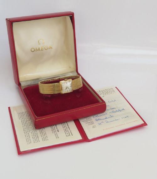 fig 8. Very Rare Solid 18ct Gold Omega Automatic c1968 Box and Paperwork