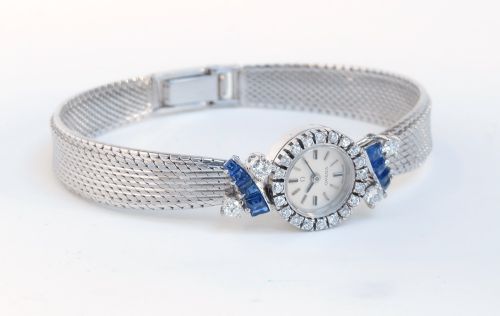 fig 2. Spectacular Solid 18ct White Gold Diamond and Sapphire Omega Cocktail Watch c1965