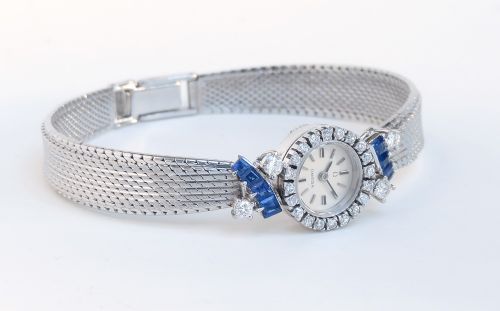 fig 3. Spectacular Solid 18ct White Gold Diamond and Sapphire Omega Cocktail Watch c1965