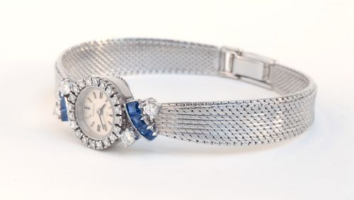fig 4. Spectacular Solid 18ct White Gold Diamond and Sapphire Omega Cocktail Watch c1965