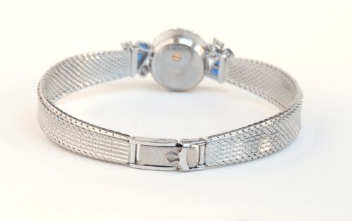 fig 6. Spectacular Solid 18ct White Gold Diamond and Sapphire Omega Cocktail Watch c1965