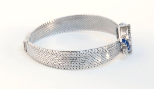 fig 7. Spectacular Solid 18ct White Gold Diamond and Sapphire Omega Cocktail Watch c1965