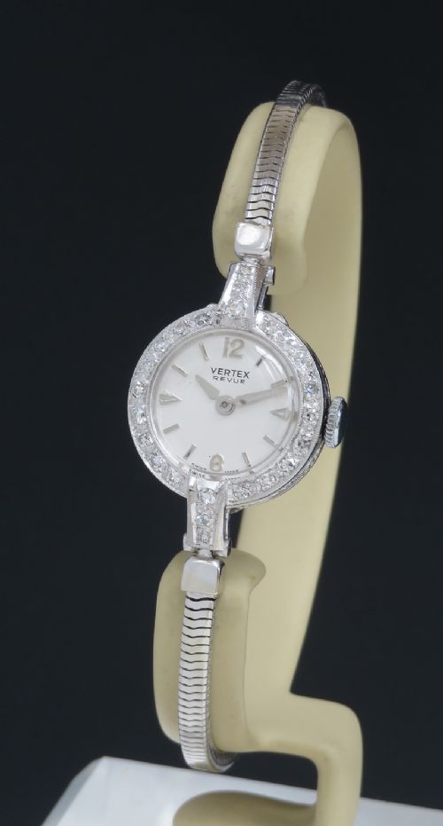 Solid 18ct White Gold and Diamond Ladies Cocktail Watch by Vertex C1960