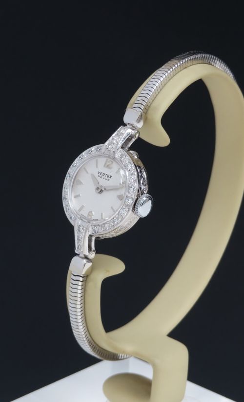 fig 1. Solid 18ct White Gold and Diamond Ladies Cocktail Watch by Vertex c1960