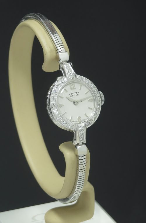 fig 3. Solid 18ct White Gold and Diamond Ladies Cocktail Watch by Vertex c1960