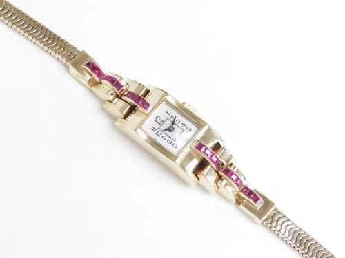 fig 1. Solid 9ct Gold and Ruby Ladies Watch by Tissot c1960