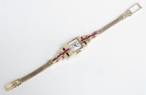 fig 3. Solid 9ct Gold and Ruby Ladies Watch by Tissot c1960
