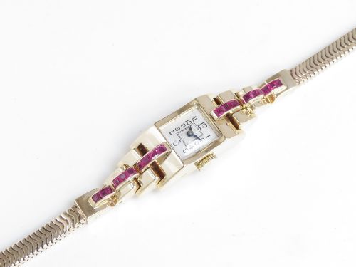 fig 4. Solid 9ct Gold and Ruby Ladies Watch by Tissot c1960