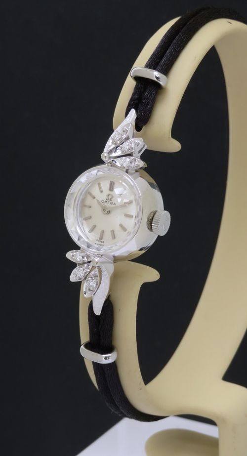 fig 1. Omega 14ct White Gold and Diamond Ladies Cocktail Watch c1963