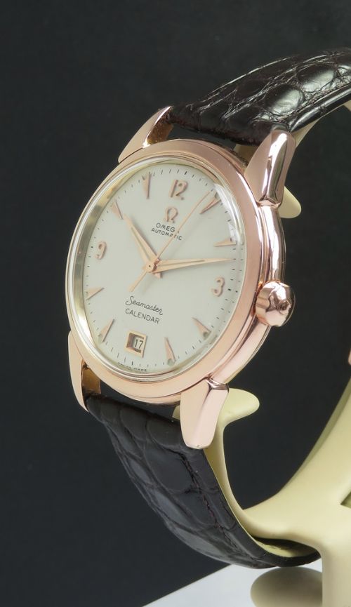 fig 1. Solid 18ct Rose Gold Omega Calendar Bumper Mark 1 c1951