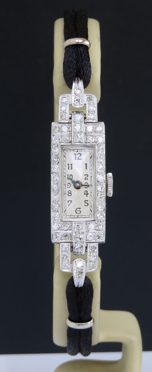 fig 1. Art Deco Longines Platinum and Diamond Cocktail Watch c1930