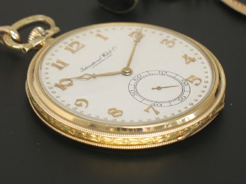 fig 2. Stunning Solid 14ct Gold International Watch Company slimline art deco Pocket Watch c1928