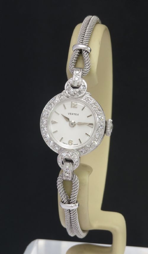 Near Mint Condition Vertex Platinum and Diamond Ladies Cocktail Watch C1958
