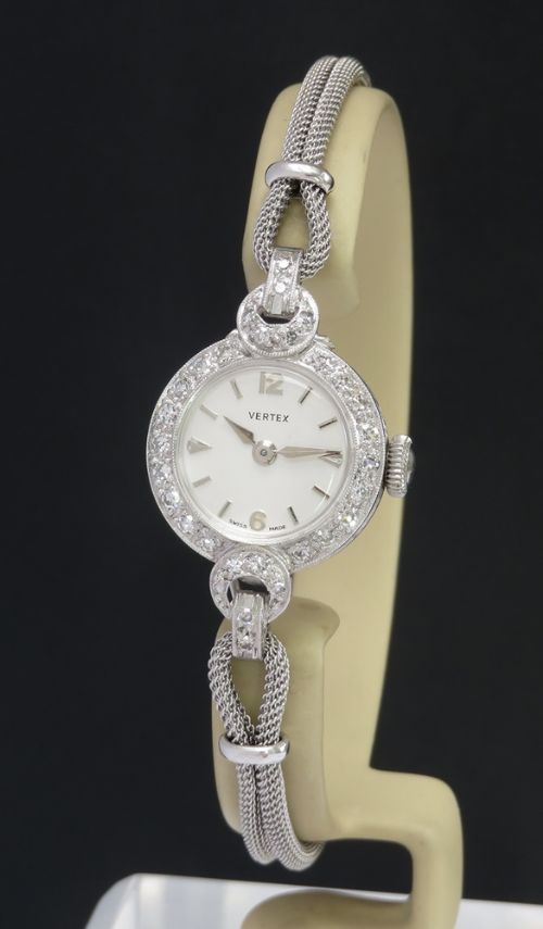 fig 1. Near Mint Condition Vertex Platinum and Diamond Ladies Cocktail Watch c1958