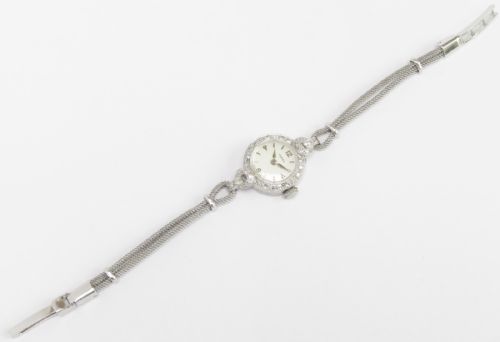 fig 5. Near Mint Condition Vertex Platinum and Diamond Ladies Cocktail Watch c1958