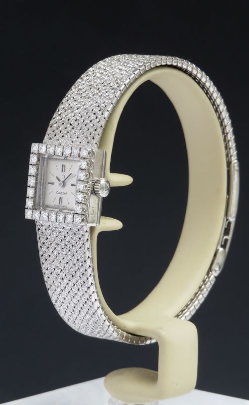 fig 2. Solid 18ct White Gold and Diamond Omega Cocktail Watch c1966