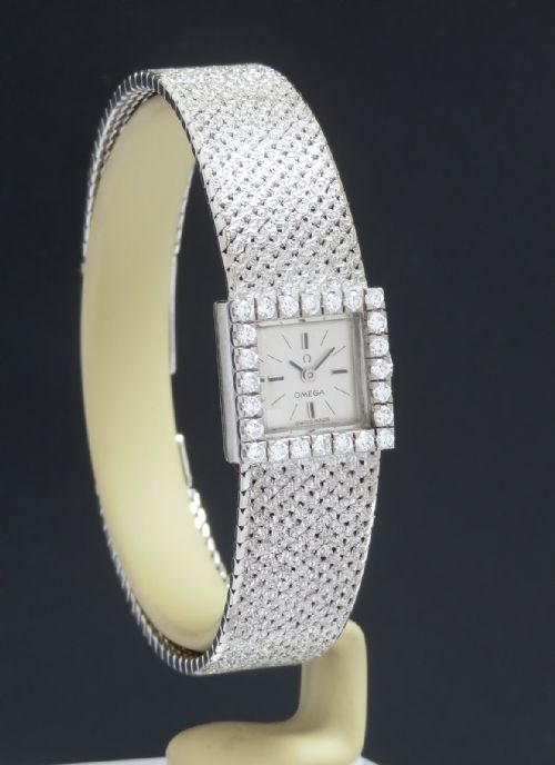 fig 3. Solid 18ct White Gold and Diamond Omega Cocktail Watch c1966