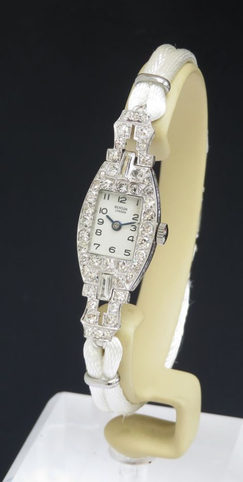 fig 1. Stunning Rare Platinum and Diamond Ladies Cocktail Watch by Bensons of London c1950