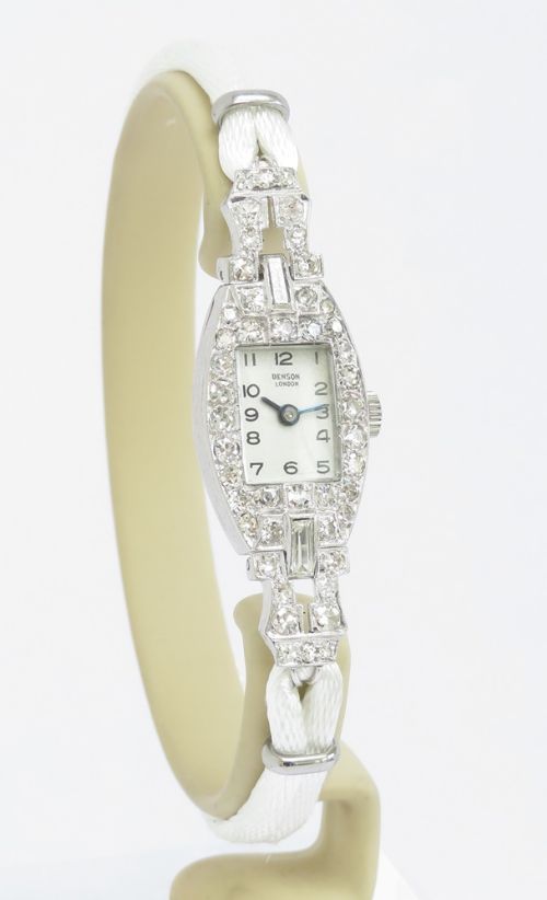 fig 4. Stunning Rare Platinum and Diamond Ladies Cocktail Watch by Bensons of London c1950
