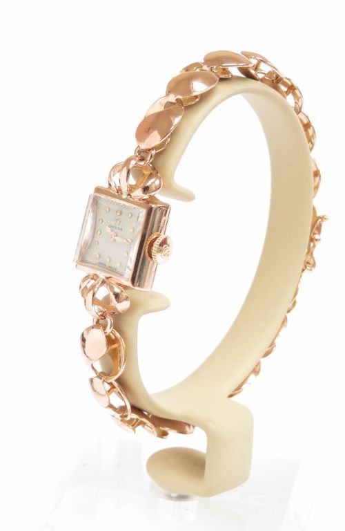 fig 1. Very Rare Solid 18ct Rose Gold Omega Ladies Cocktail Watch c1949