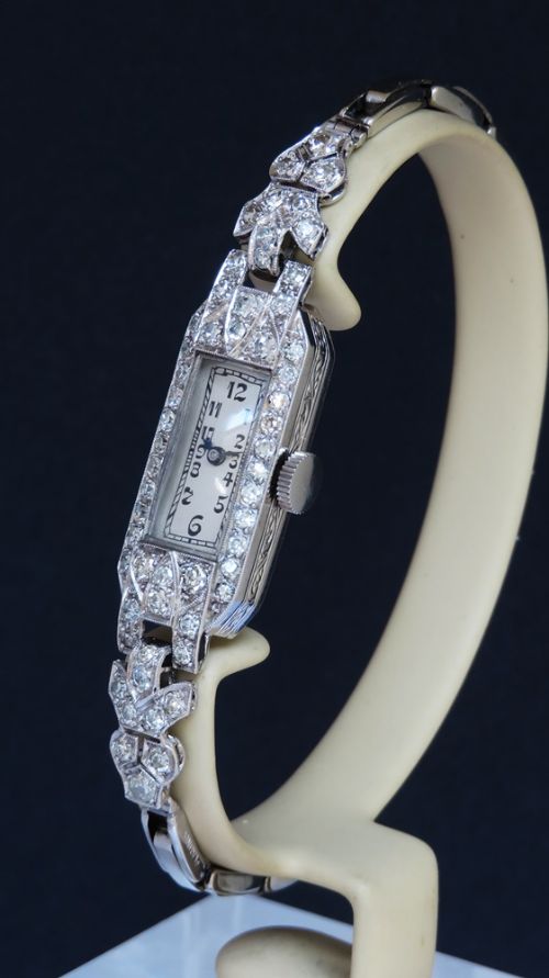 fig 1. Beautiful Platinum and Diamond Art Deco Ladies Cocktail Watch c1930