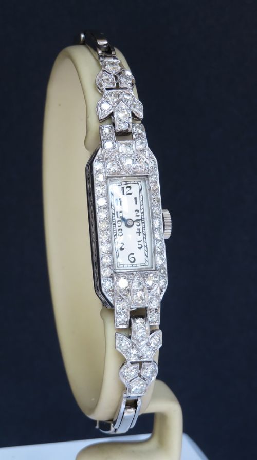 fig 2. Beautiful Platinum and Diamond Art Deco Ladies Cocktail Watch c1930