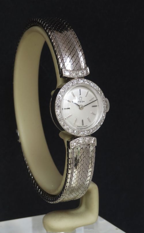 fig 3. Stunning Solid 18ct White Gold and Diamond Omega Ladies Watch c1964