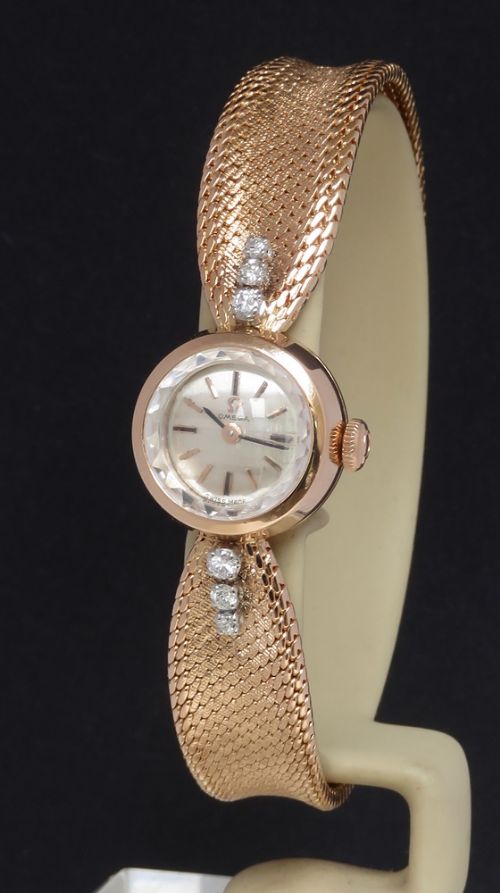 fig 1. Very Rare Solid 18ct Rose Gold and Diamond Omega Ladies Cocktail Watch c1961