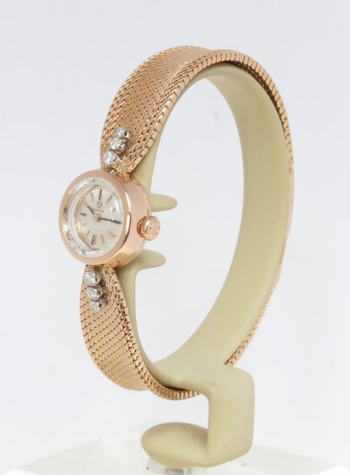 fig 2. Very Rare Solid 18ct Rose Gold and Diamond Omega Ladies Cocktail Watch c1961