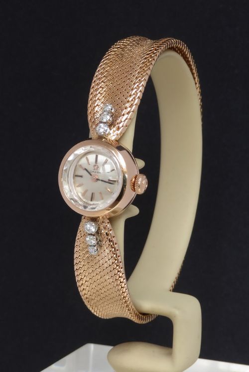 fig 3. Very Rare Solid 18ct Rose Gold and Diamond Omega Ladies Cocktail Watch c1961