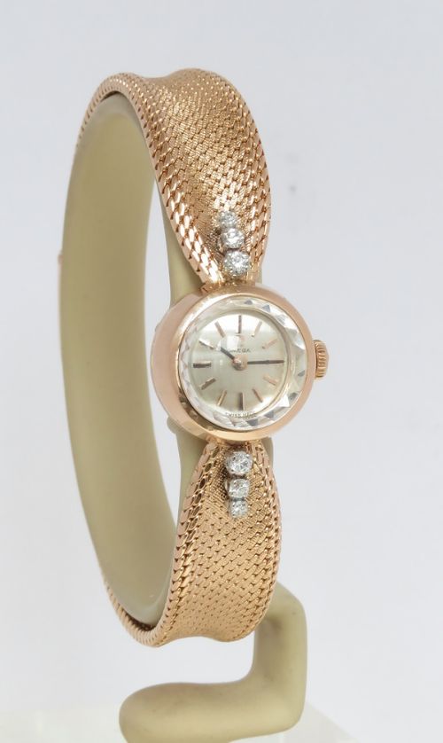 fig 4. Very Rare Solid 18ct Rose Gold and Diamond Omega Ladies Cocktail Watch c1961