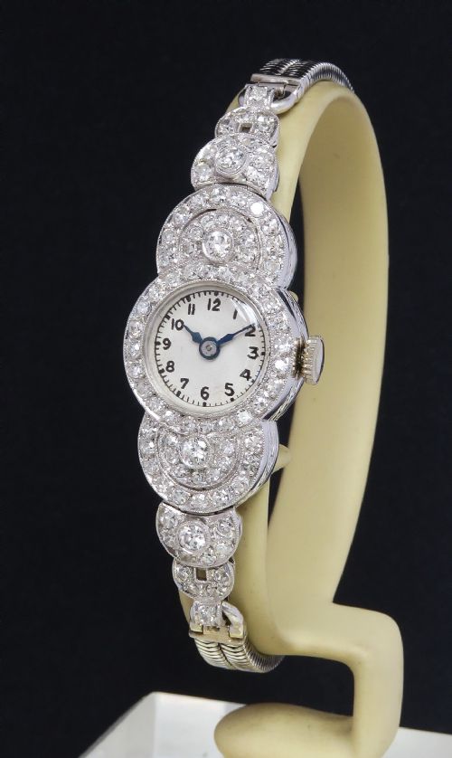 Stunning Platinum and Diamond Ladies Art Deco Cocktail Watch by Vertex C1930