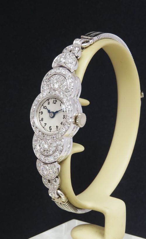 fig 1. Stunning Platinum and Diamond Ladies Art Deco Cocktail Watch by Vertex c1930