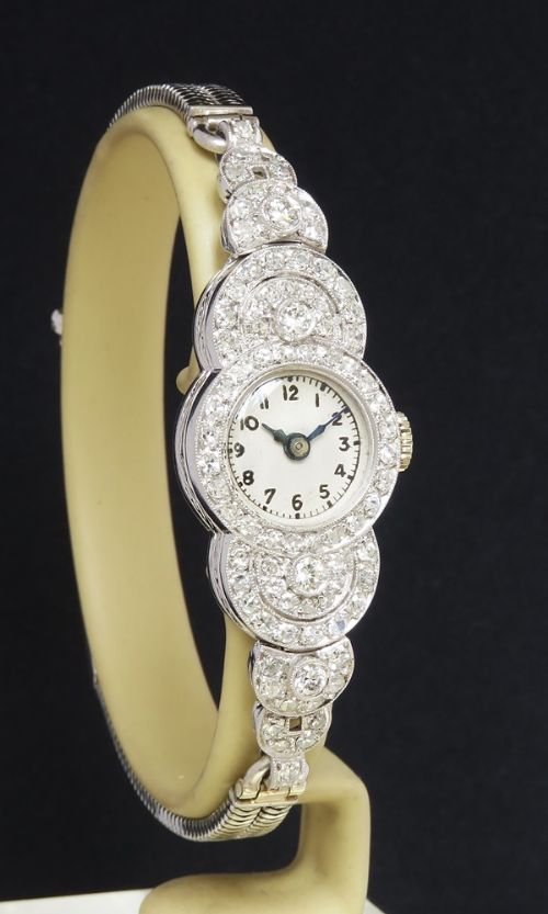 fig 2. Stunning Platinum and Diamond Ladies Art Deco Cocktail Watch by Vertex c1930