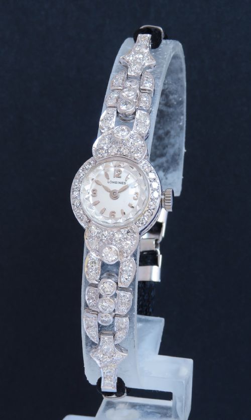 Beautiful Longines Platinum and Diamond Ladies Art Deco Cocktail Watch C1930